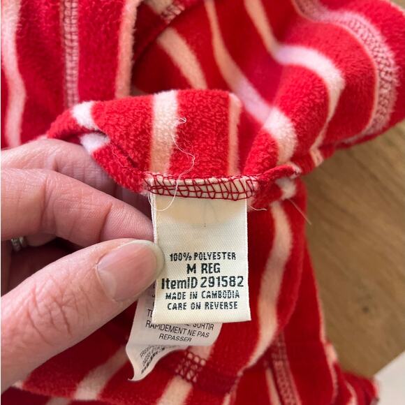 LL Bean Womens Full Zip Red White Striped Fleece Jacket Size M Outdoors Holiday - Picture 8 of 11